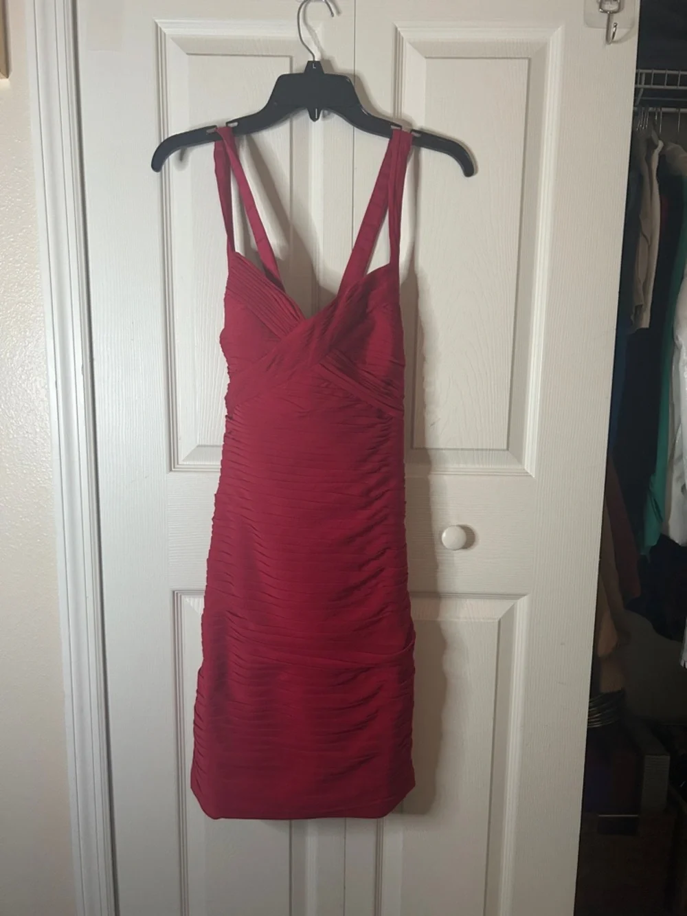 Cache Red Ruched V-Neck Mini Dress - Picture 1 of 5